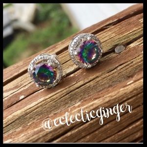 White gold filled topaz rainbow stud earrings